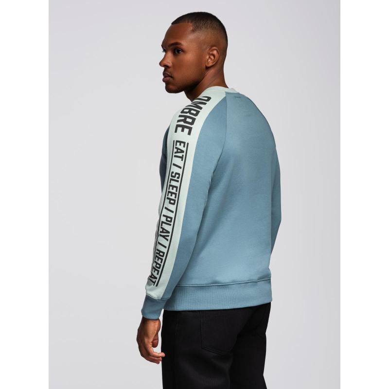 Pánska mikina s kontrastnými pruhmi a raglánovými rukávmi – bielená tyrkysová V4 OM-SSNZ-0200