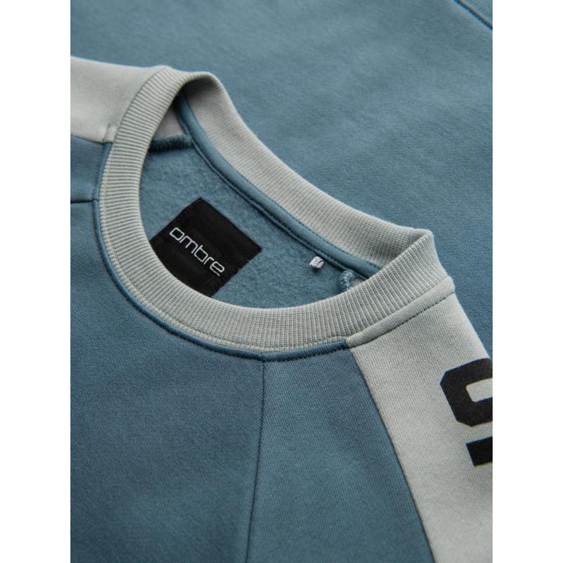 Pánska mikina s kontrastnými pruhmi a raglánovými rukávmi – bielená tyrkysová V4 OM-SSNZ-0200