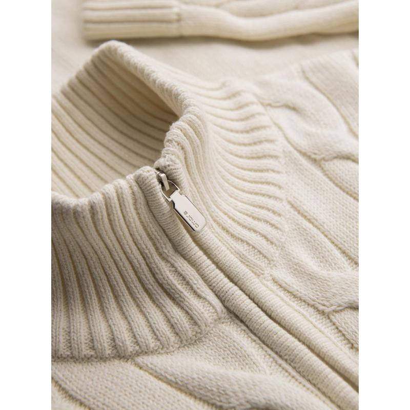 Pánsky kockovaný sveter s rolákom a zipsom – smotanová V1 OM-SWZS-0138