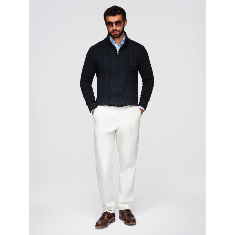 Pánsky sveter s kostkovaným vzorom, rolákom a zipsom – čierny V2 OM-SWZS-0138