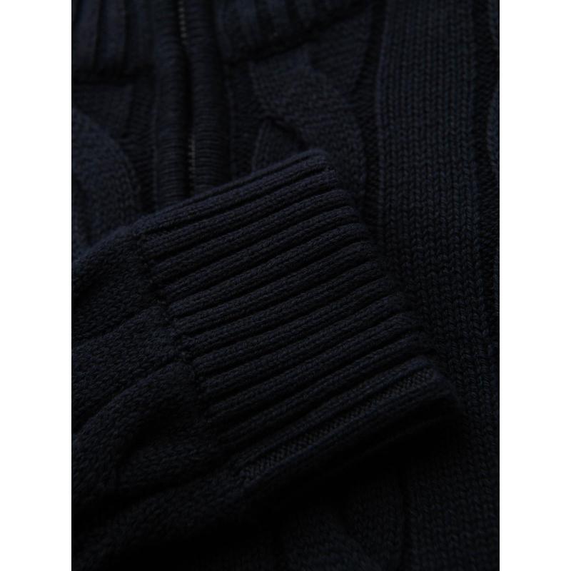 Pánsky sveter s kostkovaným vzorom, rolákom a zipsom – čierny V2 OM-SWZS-0138