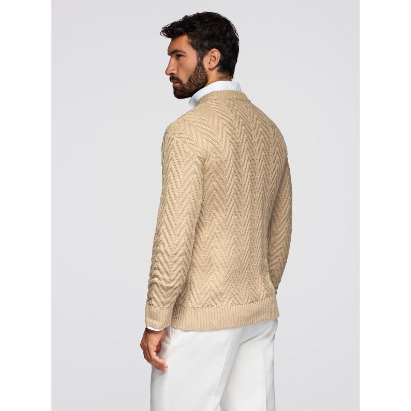 Pánsky sveter so zigzagovým vzorom – pieskový V1 OM-SWSW-0147