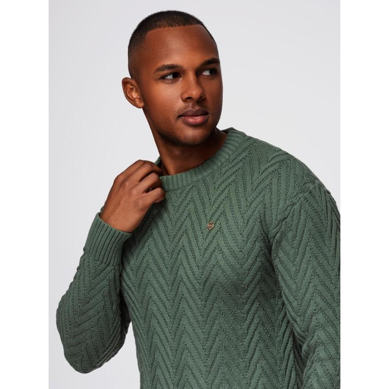 Pánsky pletený sveter so zigzagovým vzorom – vyblednutá zelená V2 OM-SWSW-0147