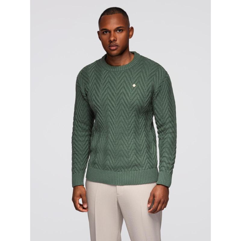 Pánsky pletený sveter so zigzagovým vzorom – vyblednutá zelená V2 OM-SWSW-0147