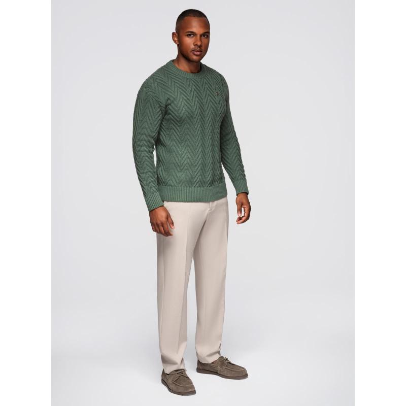 Pánsky pletený sveter so zigzagovým vzorom – vyblednutá zelená V2 OM-SWSW-0147
