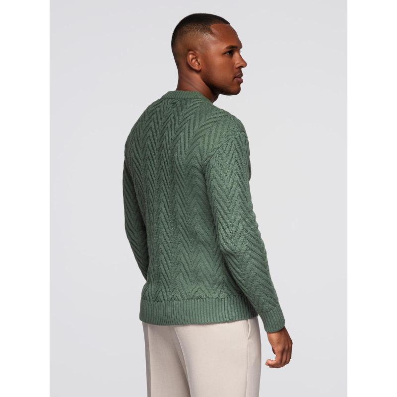 Pánsky pletený sveter so zigzagovým vzorom – vyblednutá zelená V2 OM-SWSW-0147