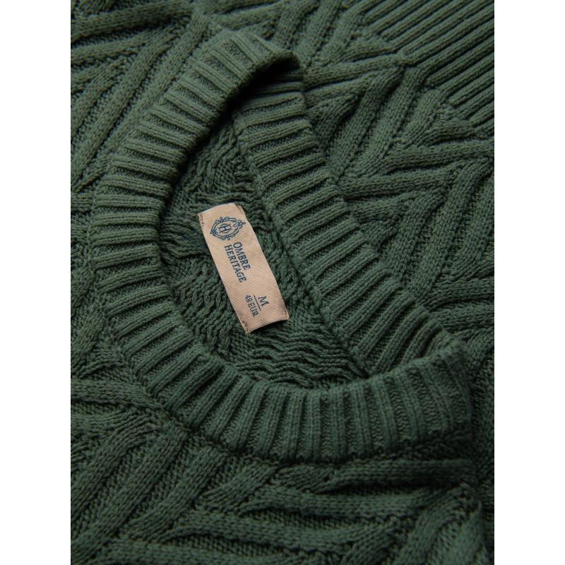 Pánsky pletený sveter so zigzagovým vzorom – vyblednutá zelená V2 OM-SWSW-0147