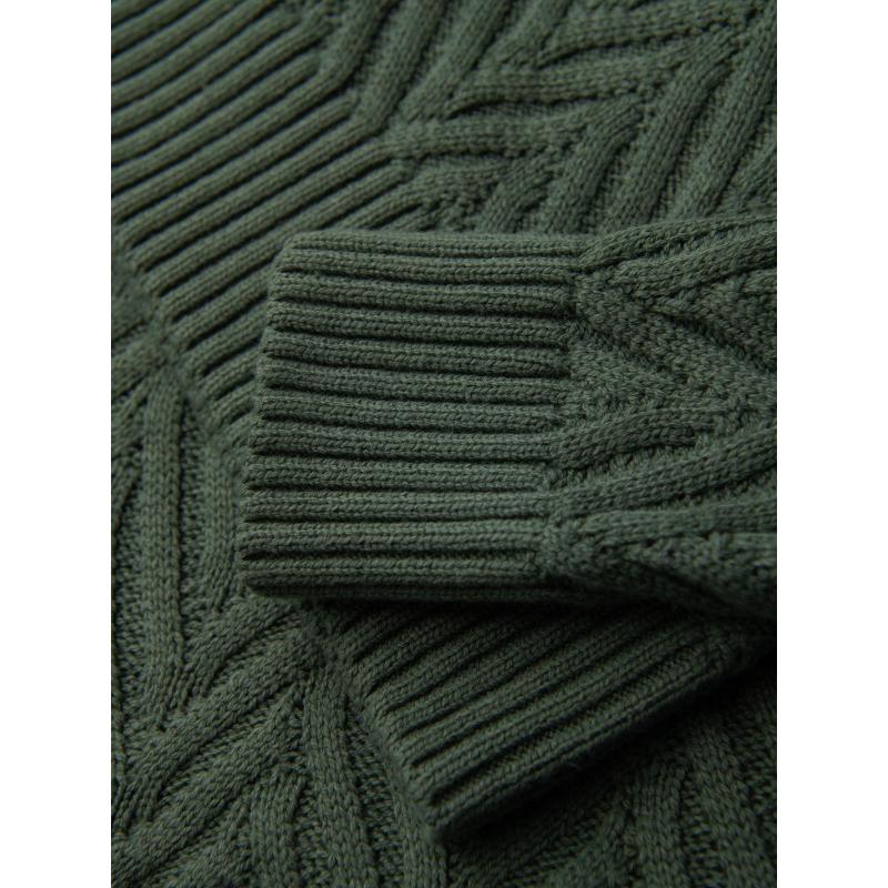 Pánsky pletený sveter so zigzagovým vzorom – vyblednutá zelená V2 OM-SWSW-0147