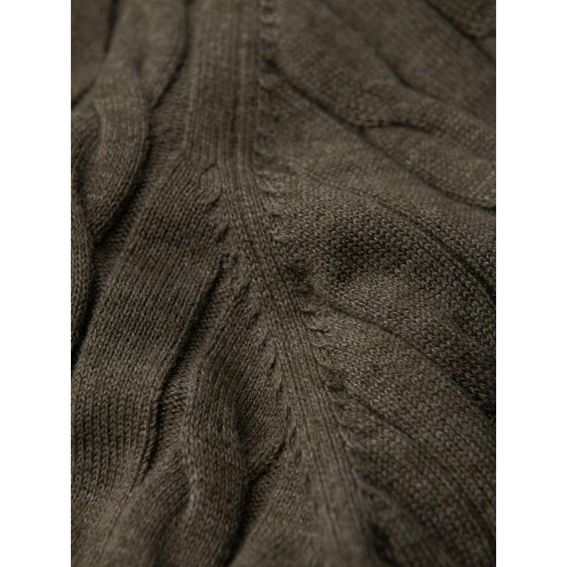 Pánský svetr s rolákem a kostkovaným vzorem – olivová V2 OM-SWTN-0157