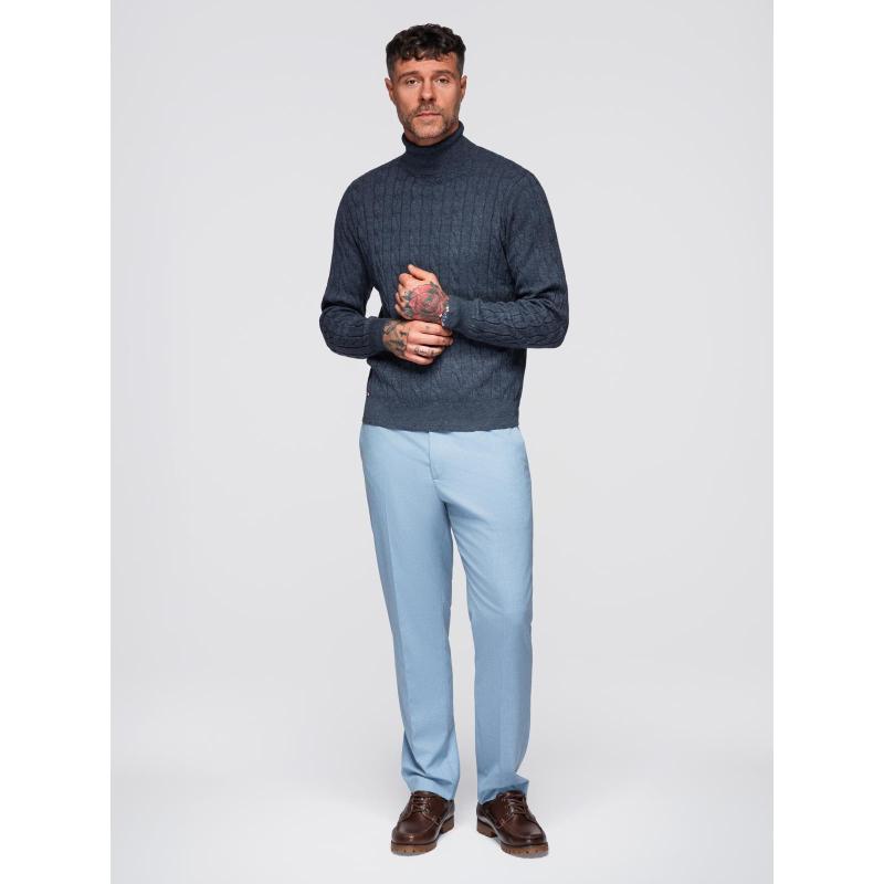 Pánský svetr s rolákem a kostkovaným vzorem – tmavě modrá V3 OM-SWTN-0157