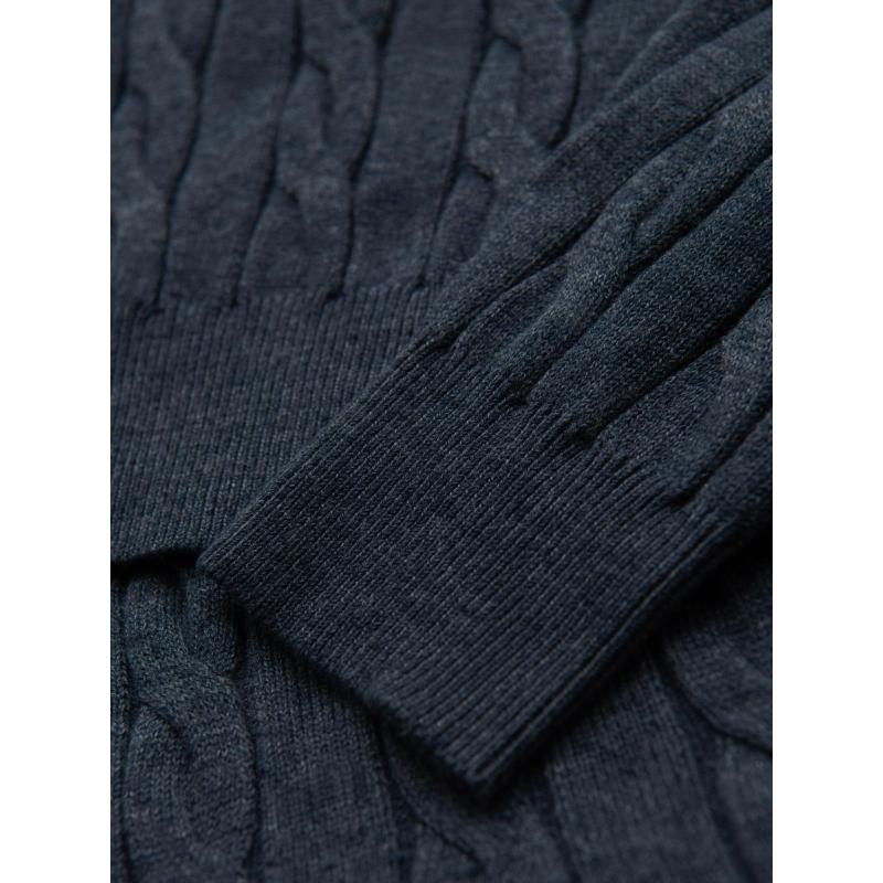 Pánský svetr s rolákem a kostkovaným vzorem – tmavě modrá V3 OM-SWTN-0157