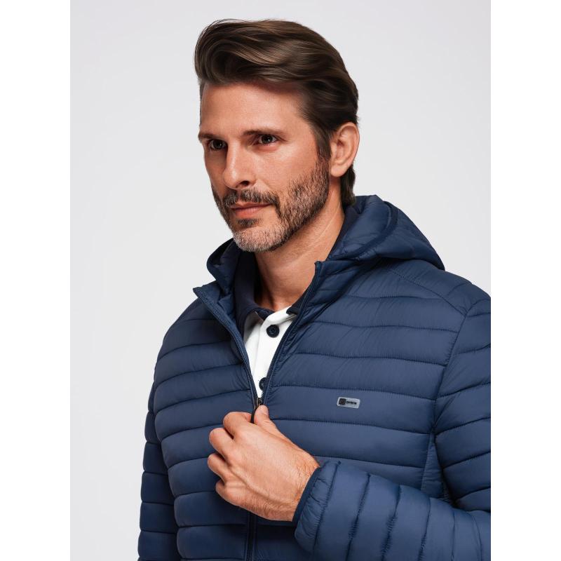 Klasszikus férfi steppelt kabát zseb opcióval – sötétkék V1 OM-JALP-0295