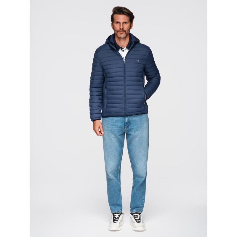 Klasszikus férfi steppelt kabát zseb opcióval – sötétkék V1 OM-JALP-0295