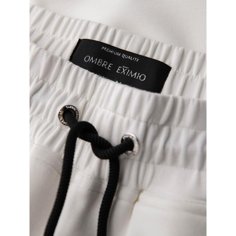 Pánské tepláky s žebrovanými nohavicemi a gumovým potiskem – bílé V2 OM-PASK-0223