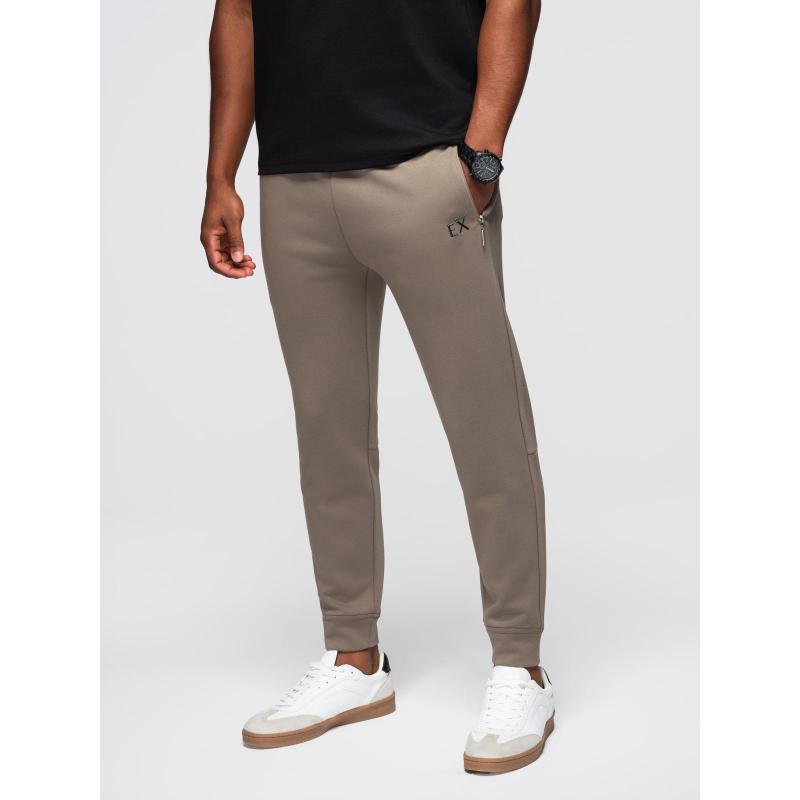 Férfi melegítőnadrág bordás szárral és gumibélyegzéssel – hamuszürke V3 OM-PASK-0223