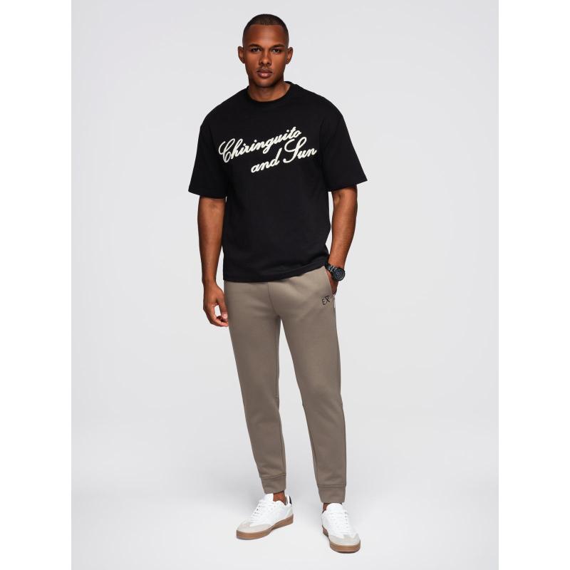 Férfi melegítőnadrág bordás szárral és gumibélyegzéssel – hamuszürke V3 OM-PASK-0223