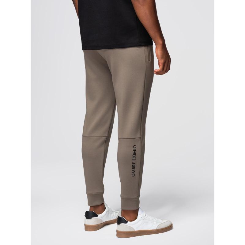 Férfi melegítőnadrág bordás szárral és gumibélyegzéssel – hamuszürke V3 OM-PASK-0223