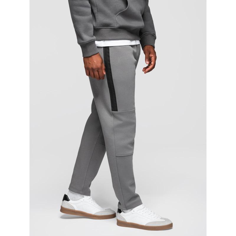 Férfi melegítőnadrág egyenes szárral és gumírozott részletekkel – szürke V3 OM-PASK-0281