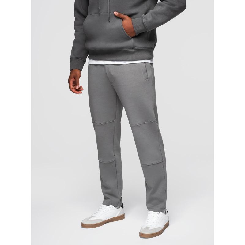 Férfi melegítőnadrág egyenes szárral és gumírozott részletekkel – szürke V3 OM-PASK-0281