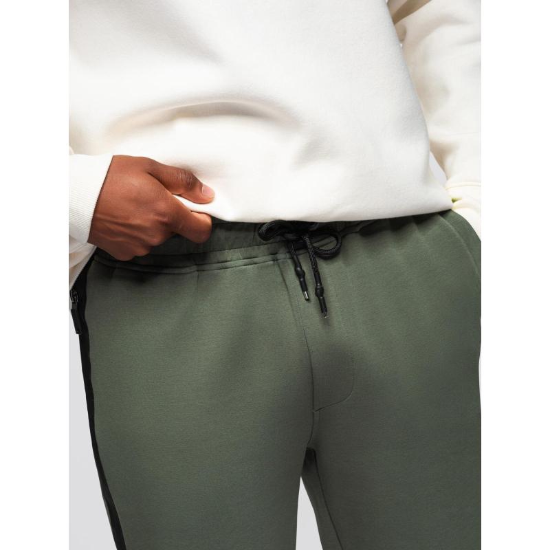 Pánské tepláky s rovnými nohavicemi a gumovými detaily – tmavě olivově zelené V4 OM-PASK-0281