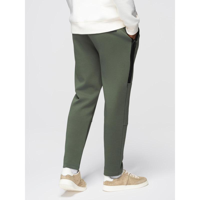 Pánské tepláky s rovnými nohavicemi a gumovými detaily – tmavě olivově zelené V4 OM-PASK-0281