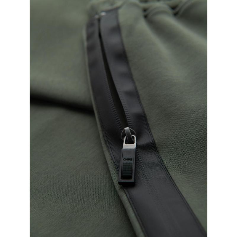 Pánské tepláky s rovnými nohavicemi a gumovými detaily – tmavě olivově zelené V4 OM-PASK-0281