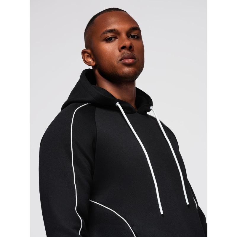 Pánská mikina s kontrastním prošíváním a kapucí – černá V1 OM-SSNZ-0250