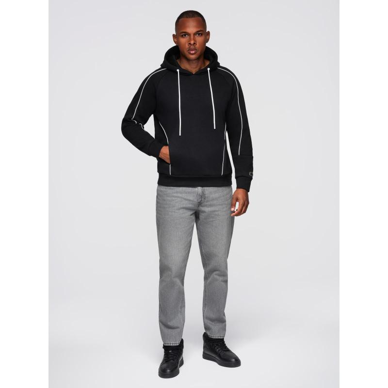 Pánská mikina s kontrastním prošíváním a kapucí – černá V1 OM-SSNZ-0250