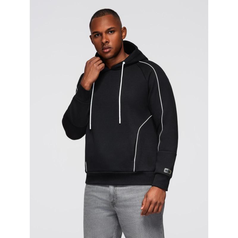 Pánská mikina s kontrastním prošíváním a kapucí – černá V1 OM-SSNZ-0250
