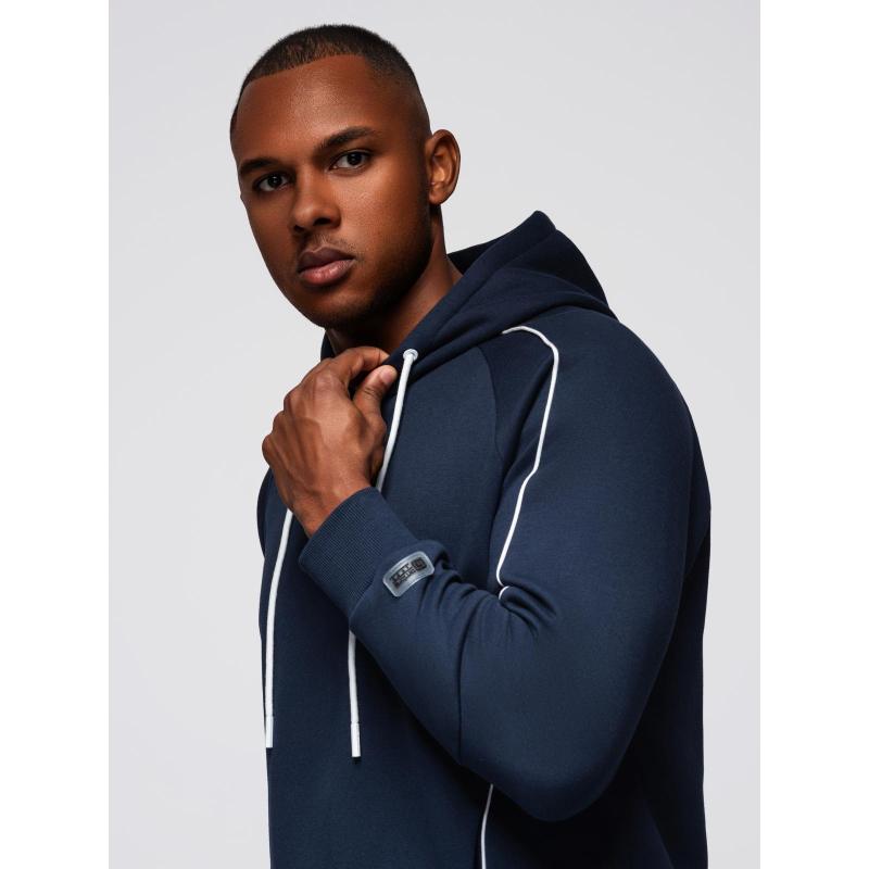 Pánská mikina s kontrastním prošíváním a kapucí – tmavě modrá V2 OM-SSNZ-0250