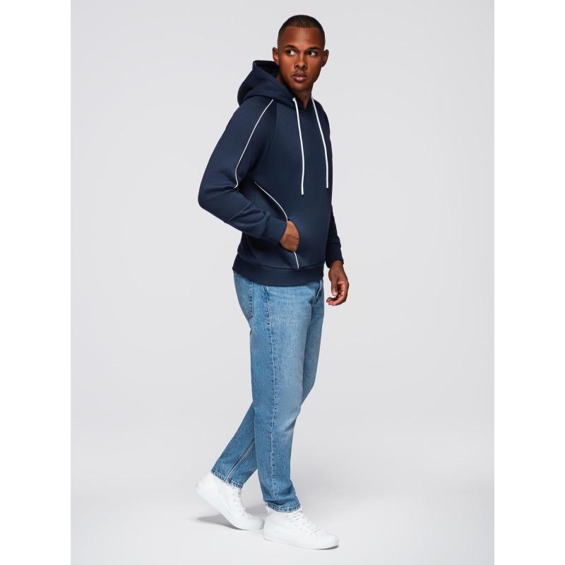 Pánská mikina s kontrastním prošíváním a kapucí – tmavě modrá V2 OM-SSNZ-0250