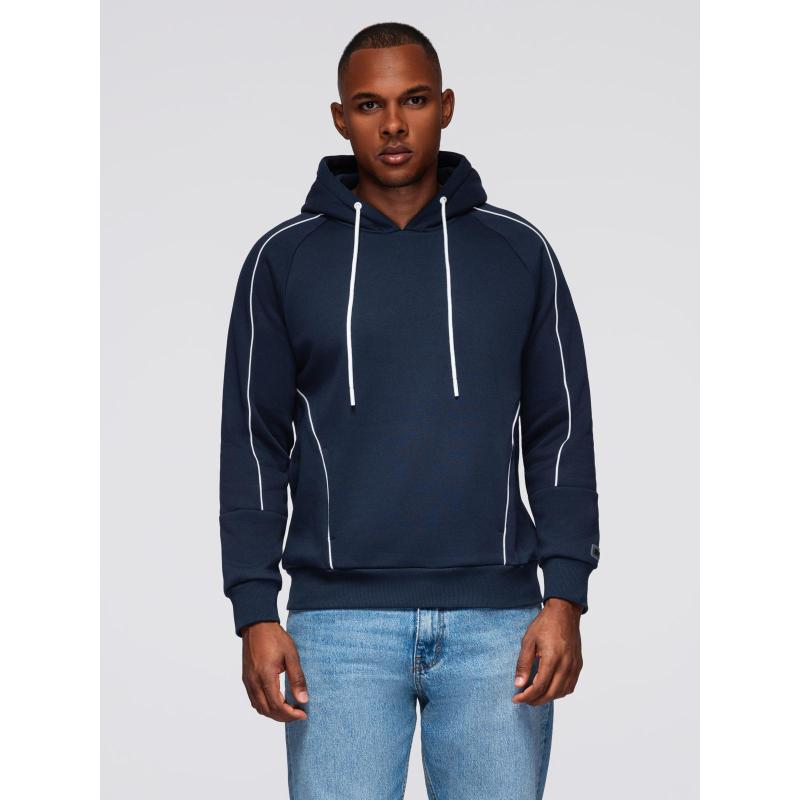 Pánská mikina s kontrastním prošíváním a kapucí – tmavě modrá V2 OM-SSNZ-0250