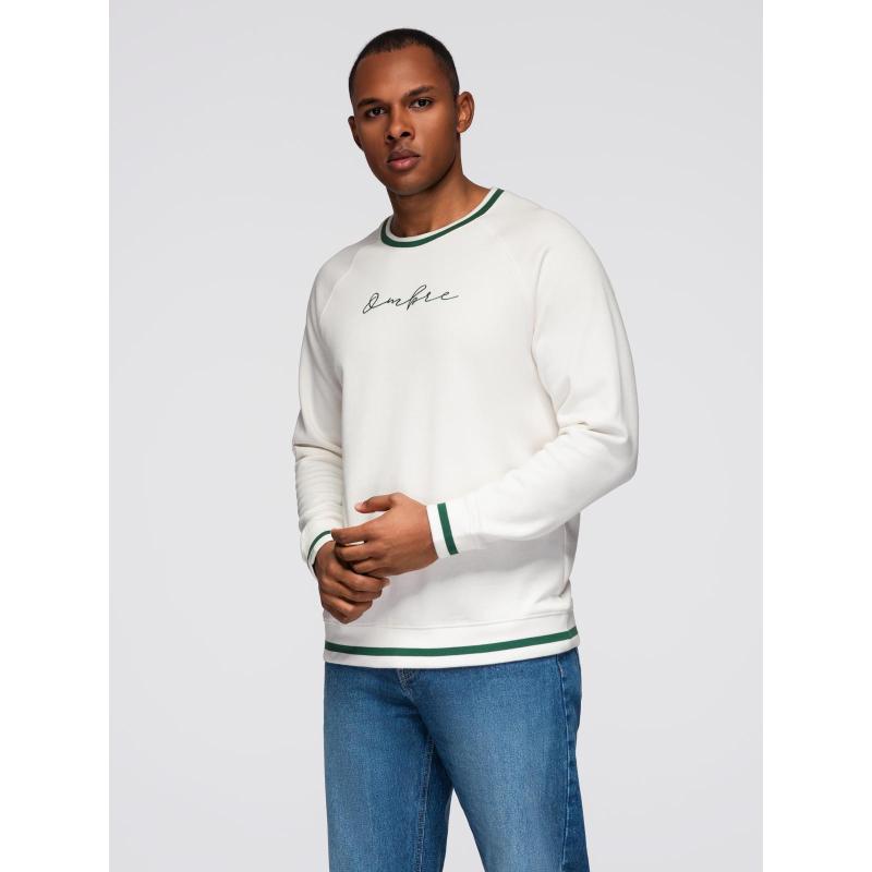 Pánska mikina s raglánovými rukávmi a kontrastnými detailmi – biela V2 OM-SSNZ-0244