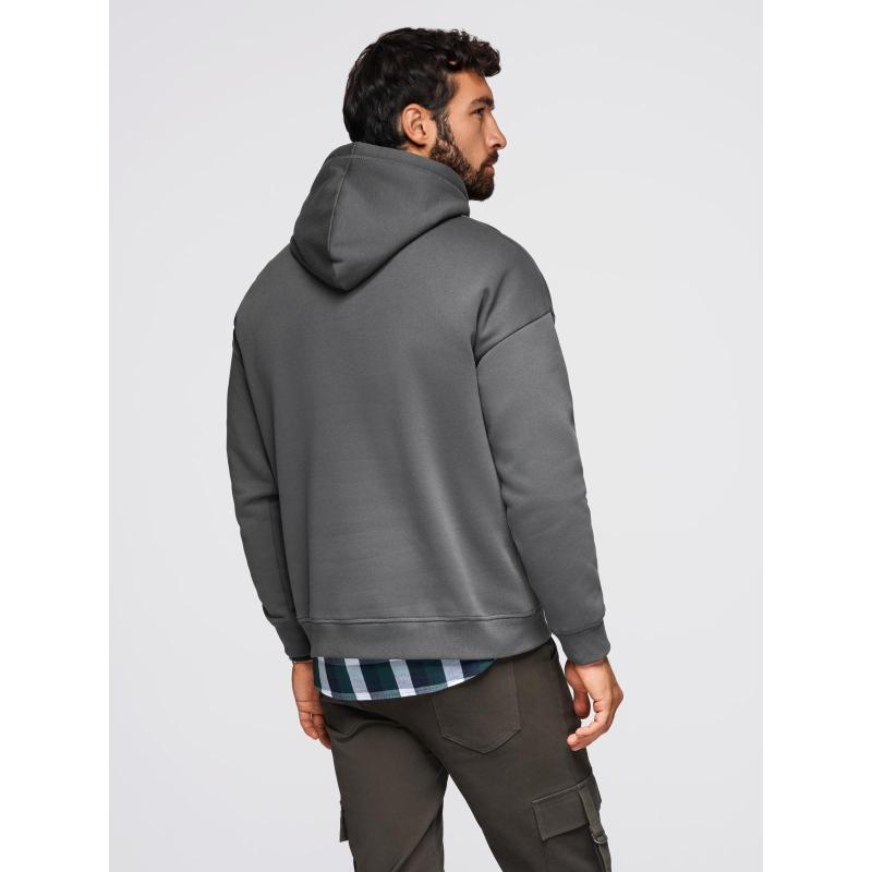 Pánská mikina s kapucí a výšivkou – grafitová V2 OM-SSNZ-0241