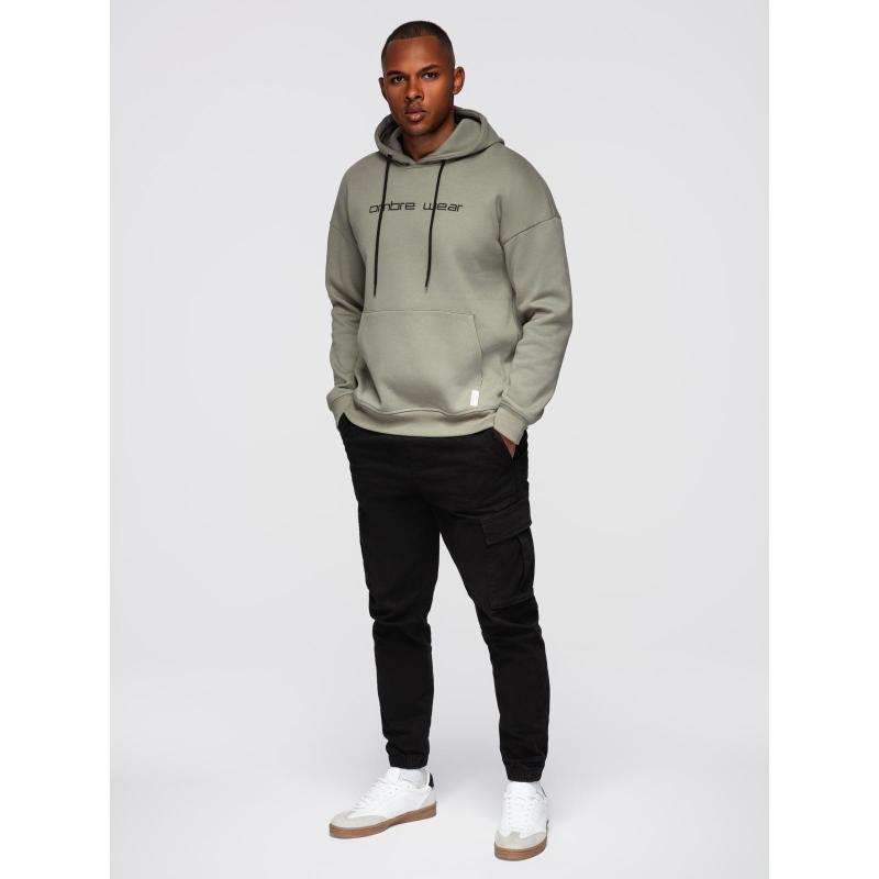 Pánská mikina s kapucí a výšivkou – khaki V3 OM-SSNZ-0241