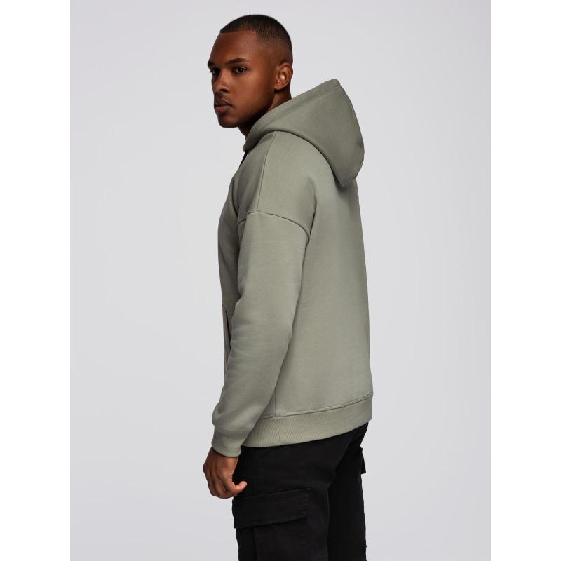 Pánská mikina s kapucí a výšivkou – khaki V3 OM-SSNZ-0241