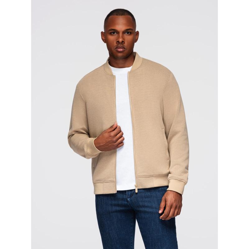 Pánská bunda s raglánovými rukávy – teplá béžová V2 OM-JANP-0159