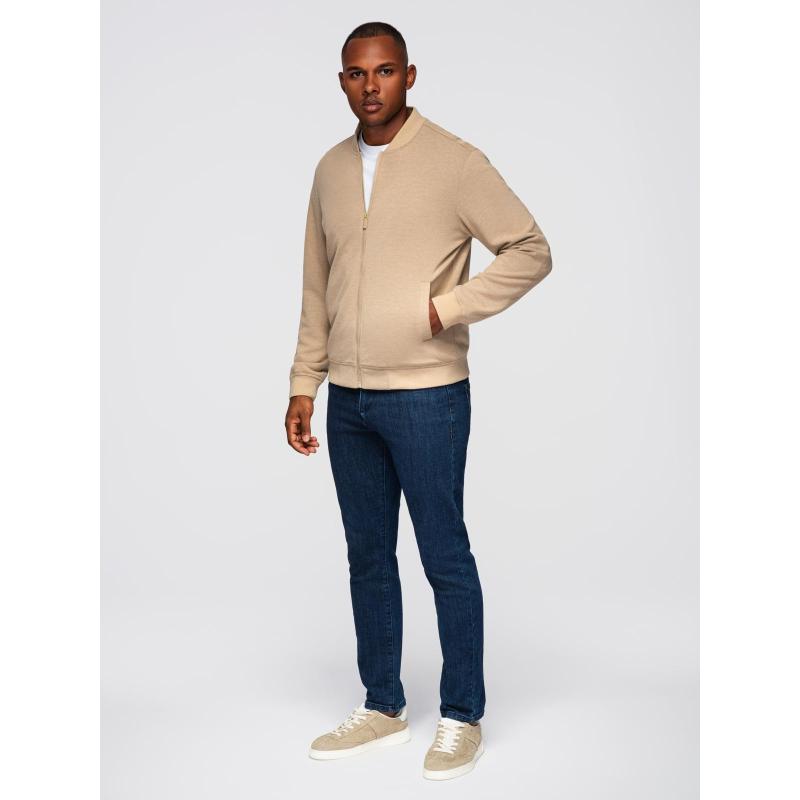 Pánská bunda s raglánovými rukávy – teplá béžová V2 OM-JANP-0159