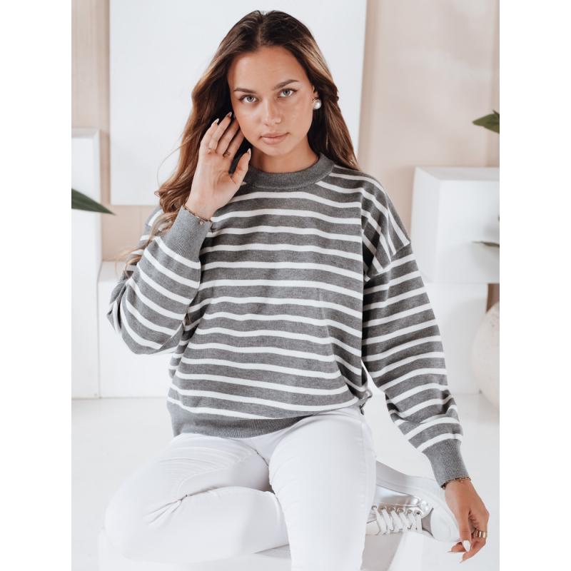 Női csíkos pulóver, szürke