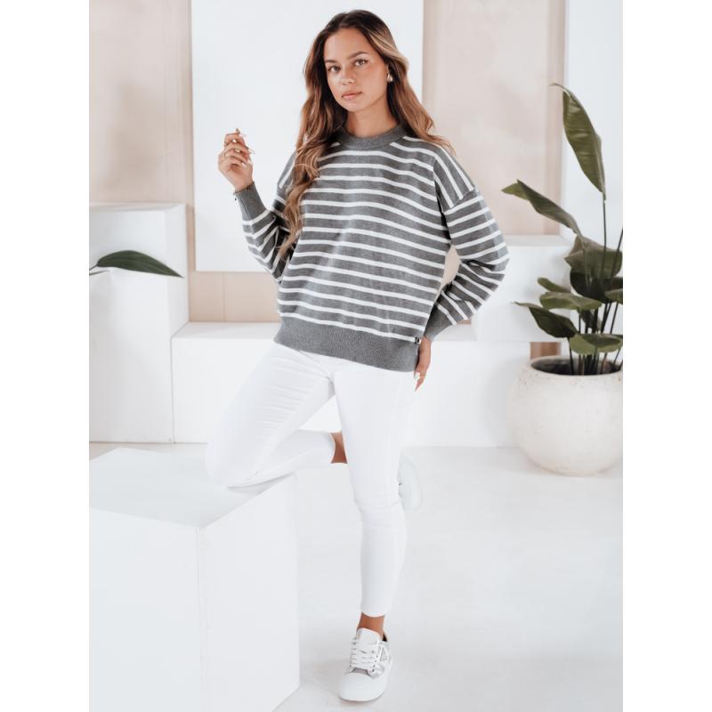 Női csíkos pulóver, szürke