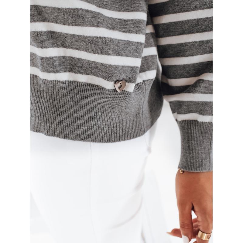 Női csíkos pulóver, szürke