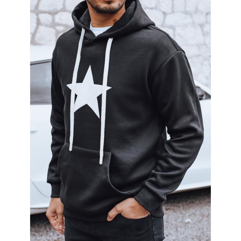 Férfi pulóver kapucnival, fekete