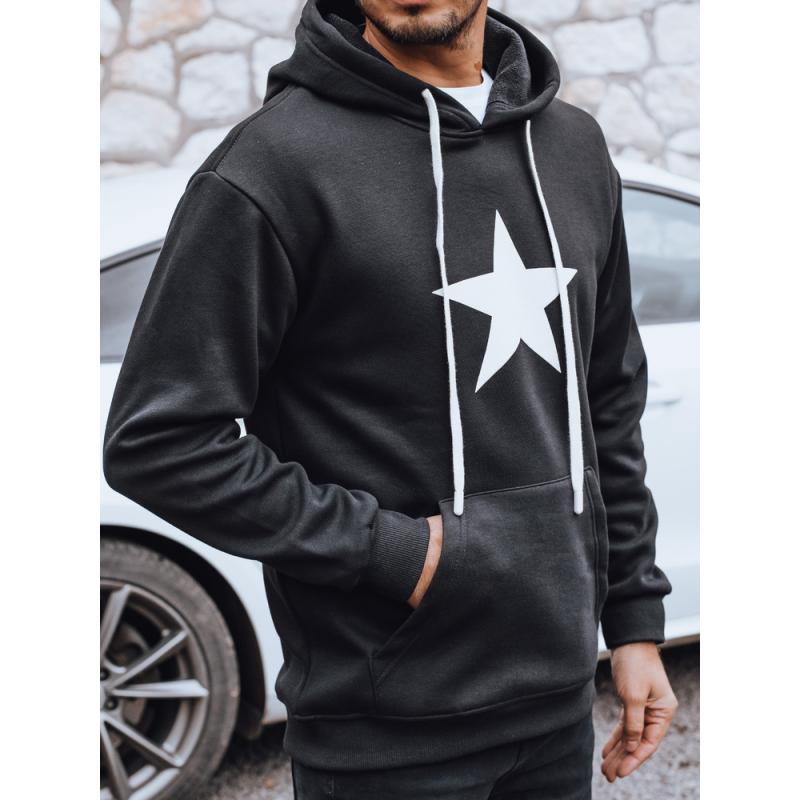 Férfi pulóver kapucnival, fekete