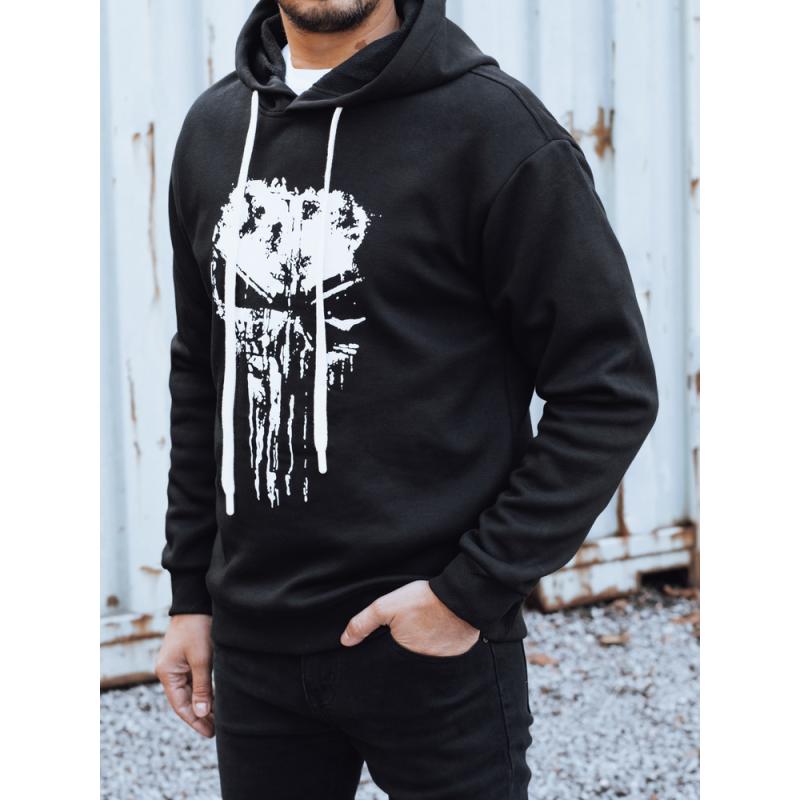 Férfi pulóver nyomtatással, fekete