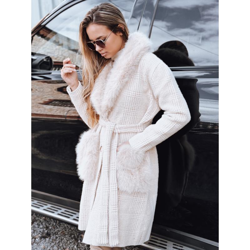 Dámský kabát s kožešinou béžový