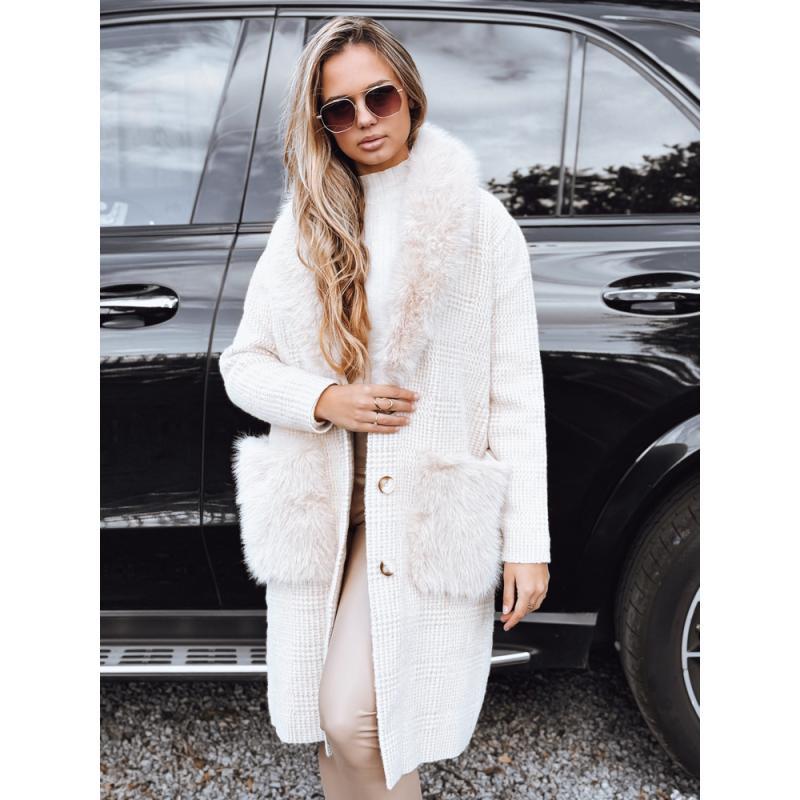 Dámský kabát s kožešinou béžový