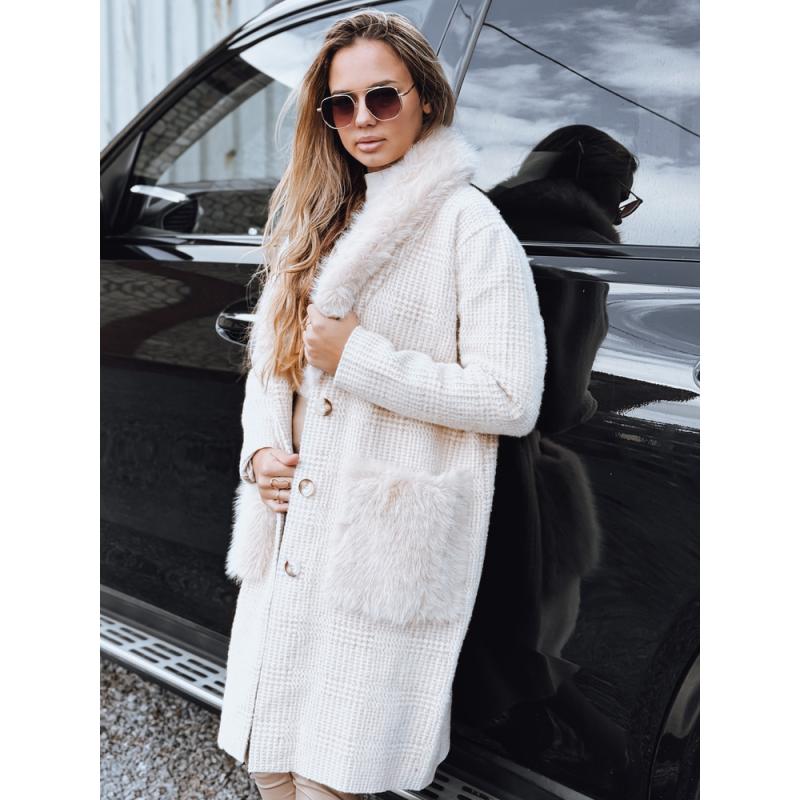 Dámský kabát s kožešinou béžový