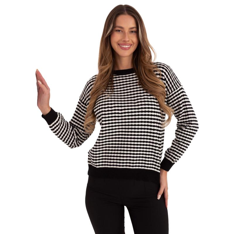 Klasszikus pulóver fekete színben, geometrikus mintával