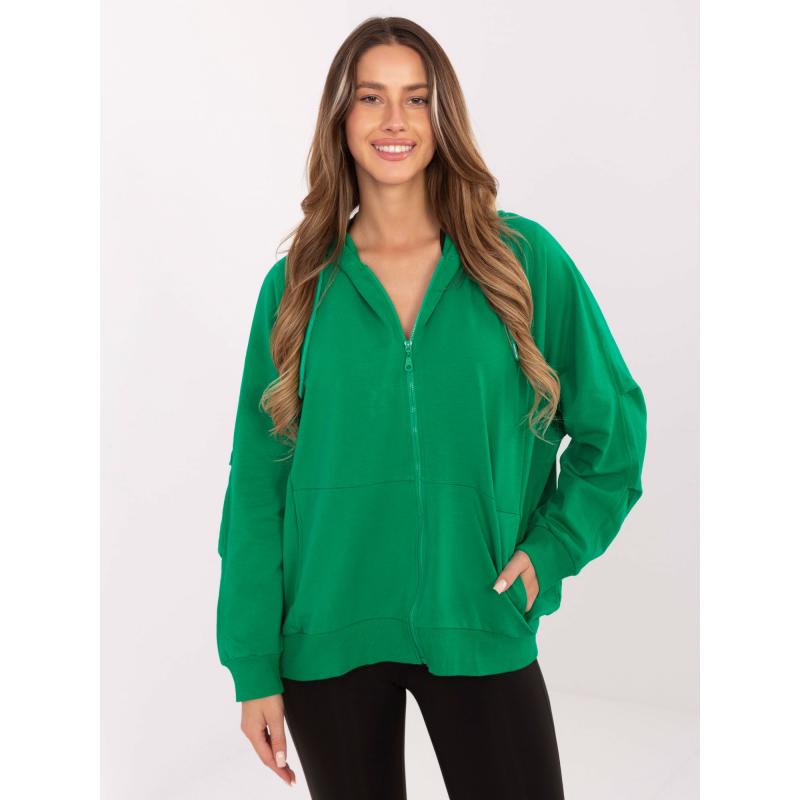 Zelená mikina oversize s kapucí