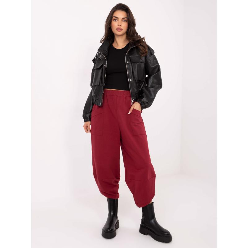 Burgundské basic teplákové nohavice v štýle Aladdin